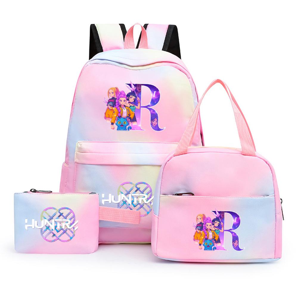 3 szt./zestaw Plecak z nadrukiem 26 liter alfabetu angielskiego z kreskówki anime z torbą na lunch i piórnikiem dla nastolatka, dziewczyny, chłopca, plecak do szkoły