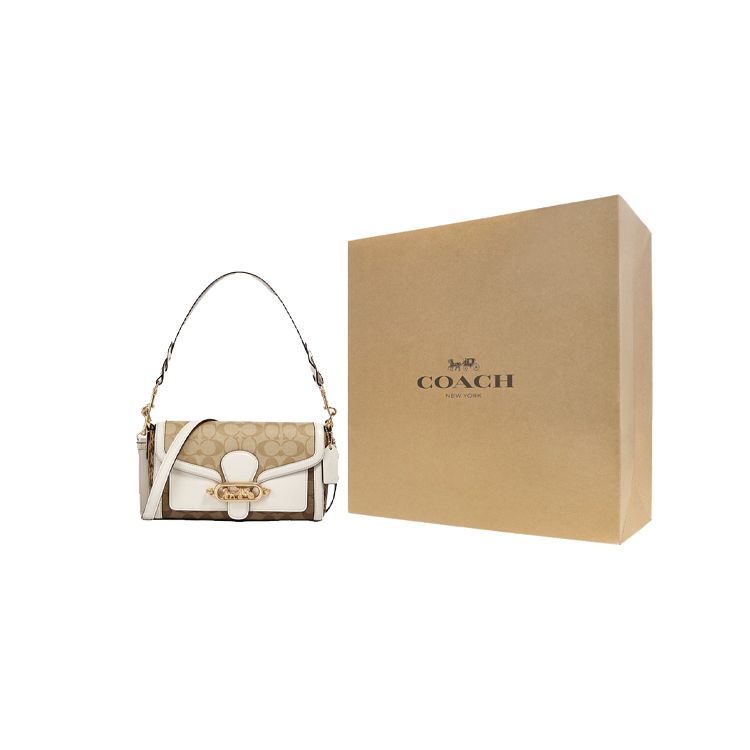 Coach Jade 26 Color Block Coated Canvas And Leather Shoulder Bag Women shoulder bag White Light-Khaki 2723-IMR2K