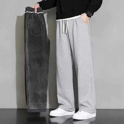 Autumn and Winter Wide-leg Pants Men's Velvet Straight Loose Sports Casual Long Pants Black Sweatpants 2025 New