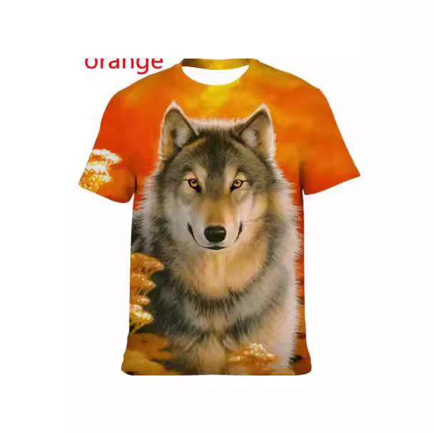 Fashion Short-sleeved 3D Wolf Print T-shirt, Men's and Women's Personality Cool Print T-shirt Fun Animal T-shirt