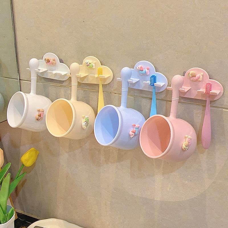 Dachshund Design Wall Mount Toothbrush Holder No Drill Installation For Kids Bathroom Cup Storage Set Bathroom Organizer Rack