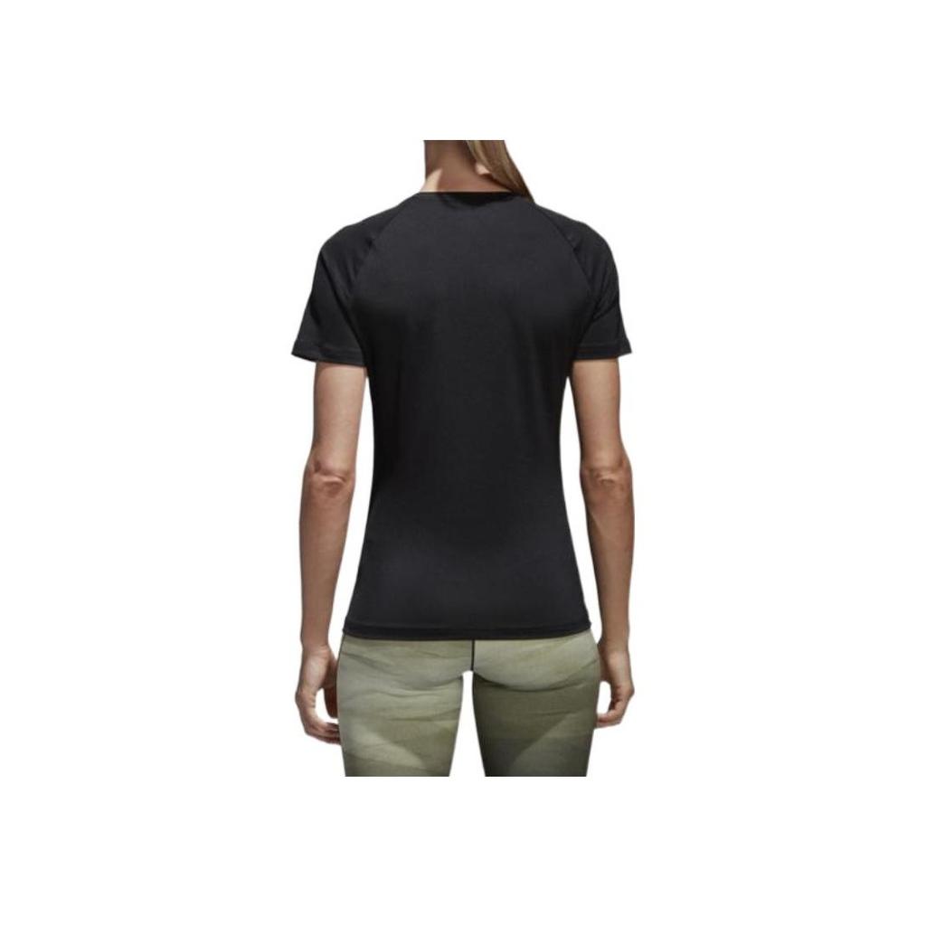 adidas Solid Color Logo Round Neck Quick-Dry Sports Short Sleeve T-Shirt Women Tops Black BK2688