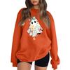 Women's Long Sleeve Neck Sweatshirt Loose Fit Casual Pullover Top, Color and Halloween Small Print