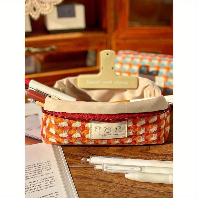 Svěží a jednoduché pouzdro na tužky s růžovým květinovým potiskem, vysoce atraktivní úložná taška na stolní papírnictví, kosmetická taštička v přírodním stylu
