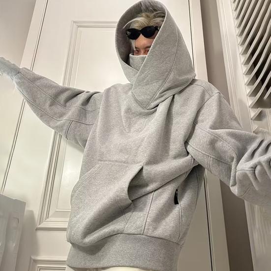 Herre Hettegenser Ensfarget Hette Langermet Pullover Fortykket Kuldebestandig Rullekrave Hip Hop Høst Hettegenser for Dating