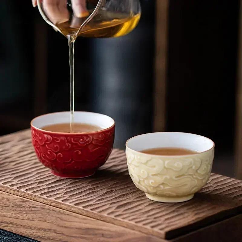 1 Pezzo Tazza da Tè in Ceramica Cinese Tazza a Rilievo Fatta a Mano Tazza da Tè in Porcellana per la Casa Tazza Singola Personale da Viaggio Tazze da Vino Articoli da Tè