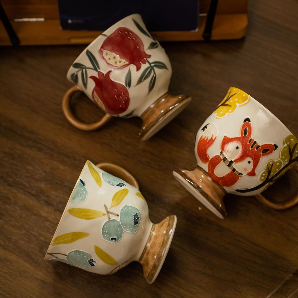 Unterglasurfarbe Frühstückstasse mit Henkel Keramiktasse Handbemalt Hohes Erscheinungsbild Wasserbecher Haushaltsbecher mit Löffel