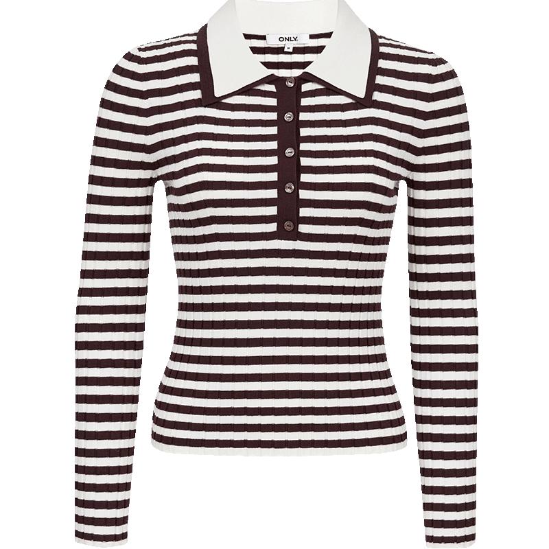 

ONLY Women s Slim Fit Striped Double-Lapel Knit Sweater S