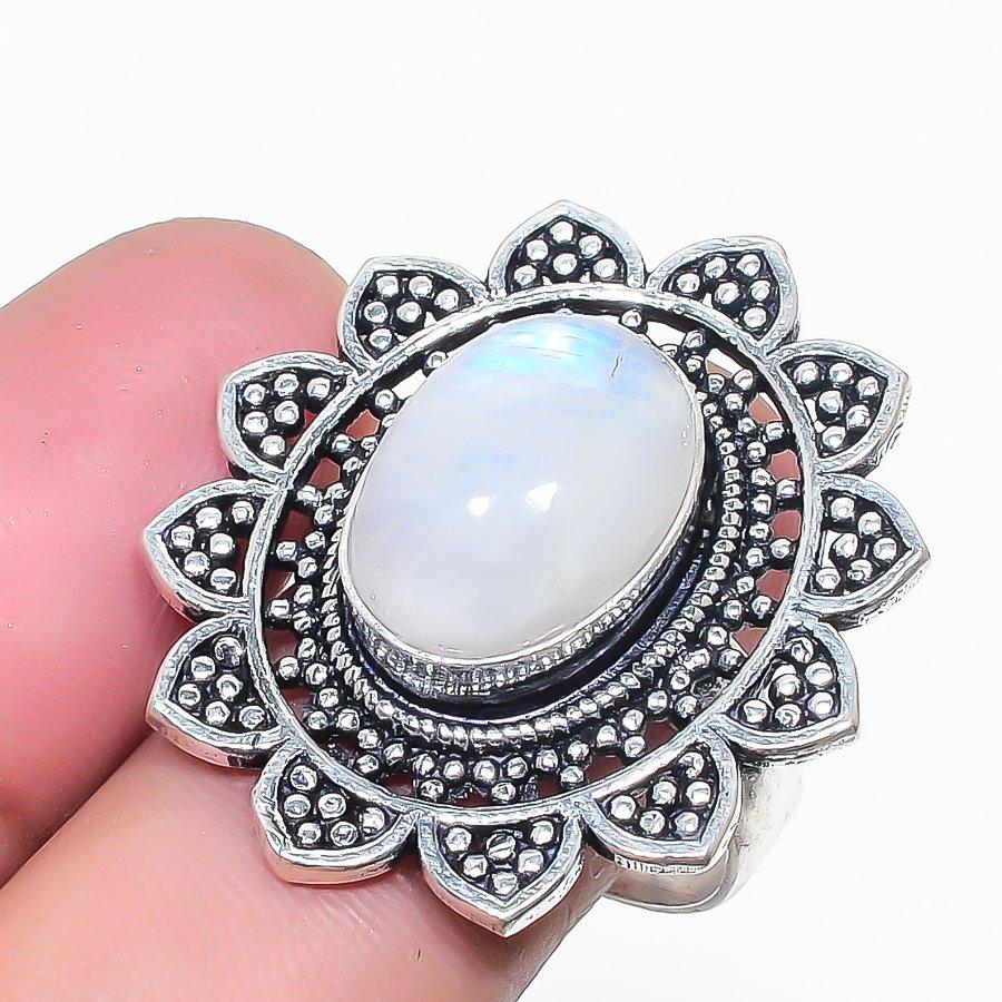 Natural Moonstone Gemstone Handmade 925 Sterling Silver Jewelry Ring Size 8 AR-16945