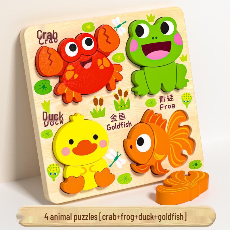 Montessori Handmade Wooden Animal Puzzle Board for Children Aged 0-3 - Early Education Shape Toy
