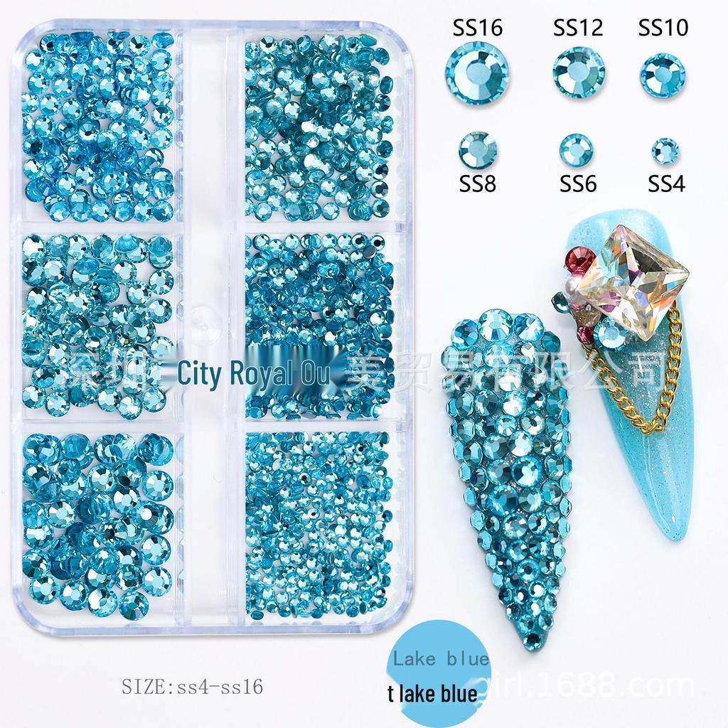 Nail Art Rhinestones: Mixed Color AB Light Pink Champagne Glass Set - Six Grids