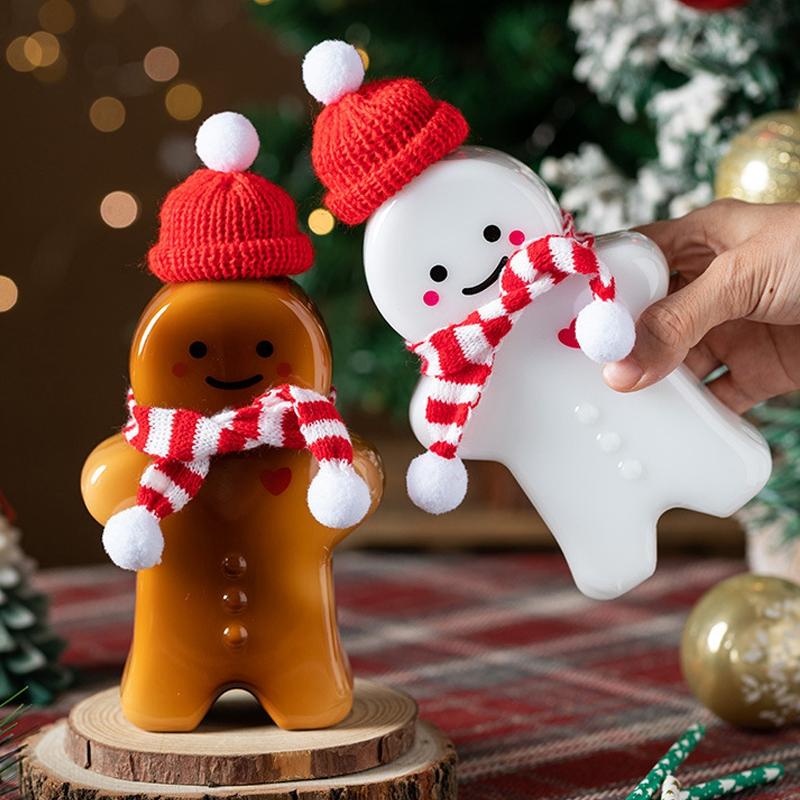 Christmas Bottle Transparent Gingerbread Man Plastic Water Cup Pine Tree Milk Cold Navidad New Year Gifts Drink Cup Xmas Decor