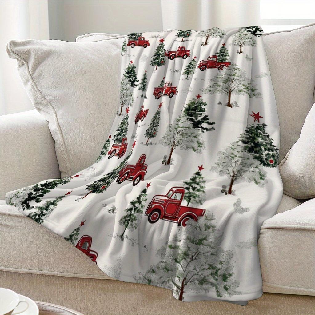 1Pcs Christmas Red Cars And Trees Printed Flannel Blanket Lightweight Soft Throw Soft All-Season Bedspread for Couch Camping Travel