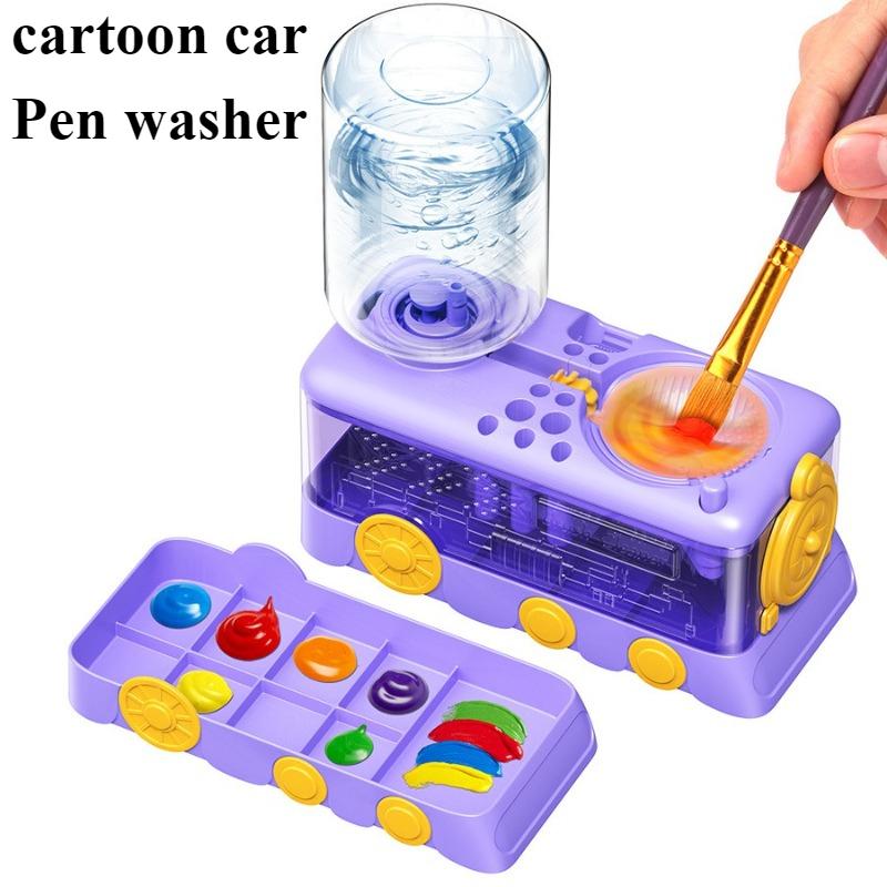 New cartoon cleaner with automatic washing and pen holder circulation, multifunctional cleaning cup, art and painting supplies