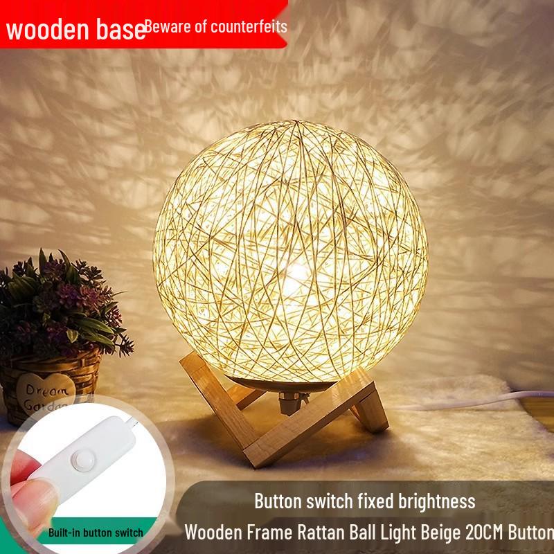 Kreative Rattan-Kugel-Tischlampe: Schlafzimmer Nachttischlampe mit Sternenhimmel-Projektion für Kinder oder Mädchen