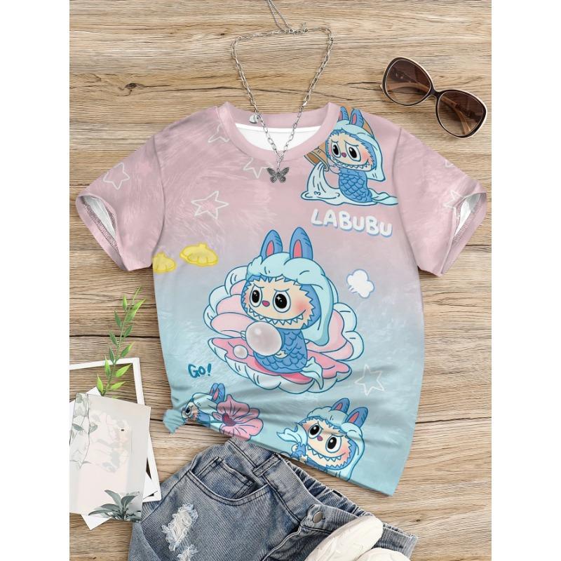 

Футболка для мальчика девочки ребенка Топ Футболки 3D принт Милый мультяшный Лабубу Детская одежда от 3 до 14 лет Мужская уличная одежда для детей 110