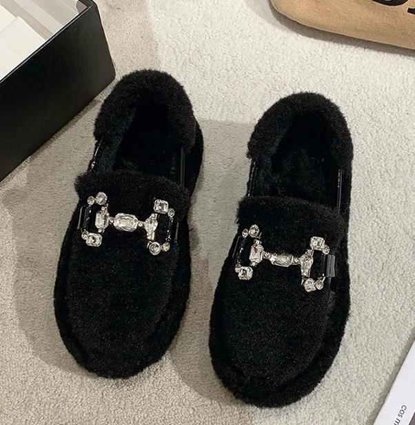 Fashion Luxury Sheep Fur Lined Loafers Women Lambswool Shoes Ladies Winter Slip On Furry Flats Cotton Wool Mocasine Femme Barefoot Boots