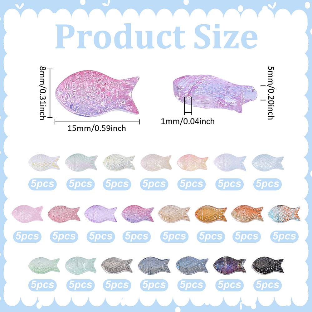1set 110pcs 22 colors Transparent Glass Beads Fish Mixed color 15x8x5mm Hole: 1mm 5pcs/color