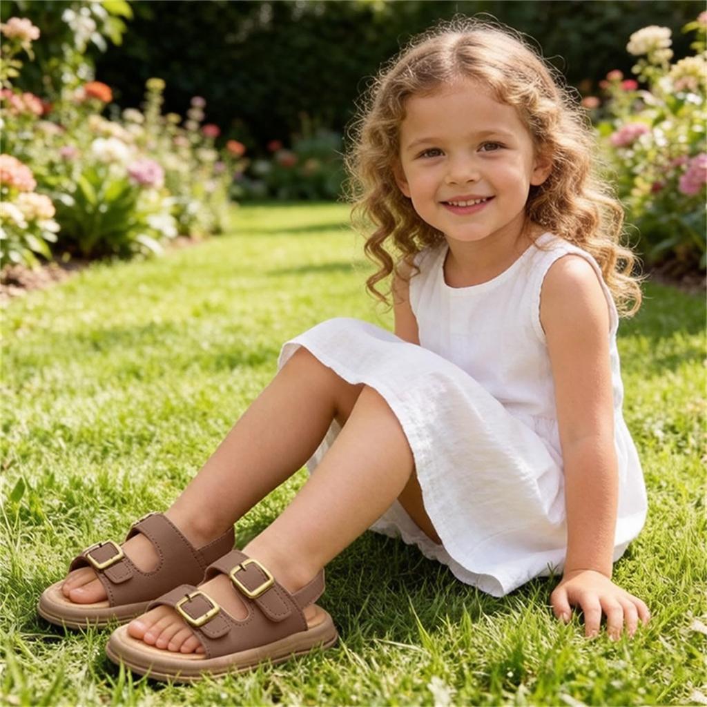Girls Open Toe Sandals Soft Sole Beach Shoes Adjustable Buckle Straps Non Slip Lightweight Summer Footwear for Toddlers and Kids
