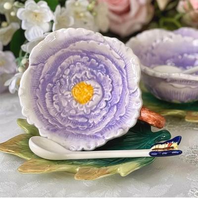 180 ml Europejska Peonia Ceramiczny Kubek do Kawy i Spodek Kreatywny Wytłaczany Kwiatowy Kubek Wykwintny Popołudniowa Herbata Kwiatowa Herbata Kubek do Kawy
