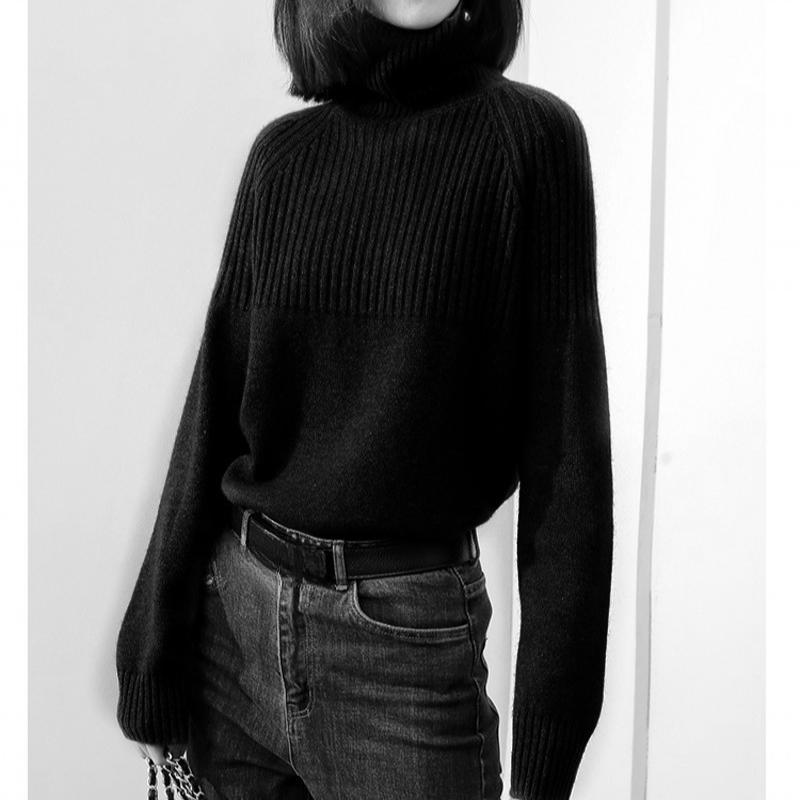 Lazy Wind Turtleneck Solid Color Knitted Sweater Women's Top 2024 Autumn and Winter New Inner Cover Bottom Pullover Sweater Women