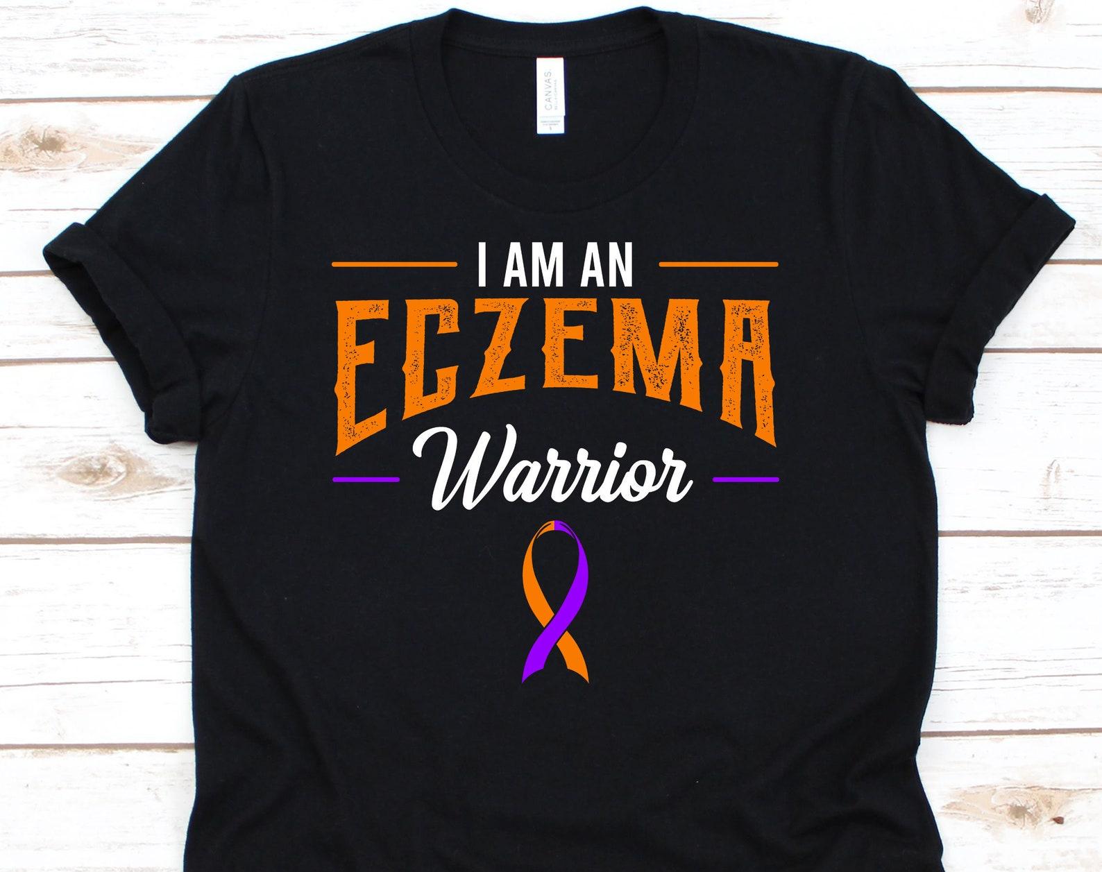 I Am An Eczema Warrior Shirt, Awareness T-Shirt Gift For Eczema Warrior Fighter Survivor, Eczema Ribbon Tee For Men Women Eczema Supporters 4XL