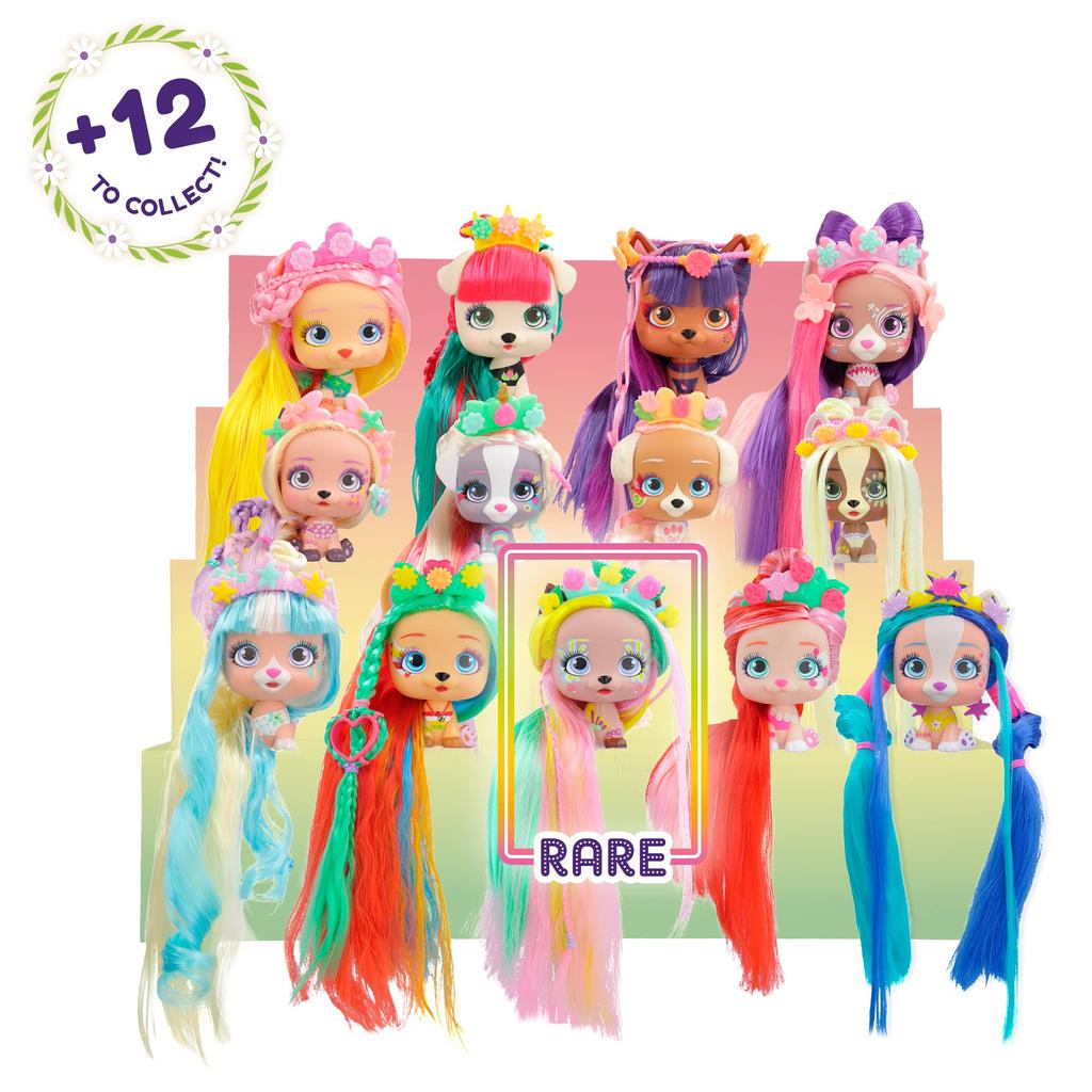 VIP Pets - Spring Vibes Series - Includes 1 VIP Pet Doll, 9 Surprises, and 6 Hairstyling Accessories | Girls and Kids Ages 3+