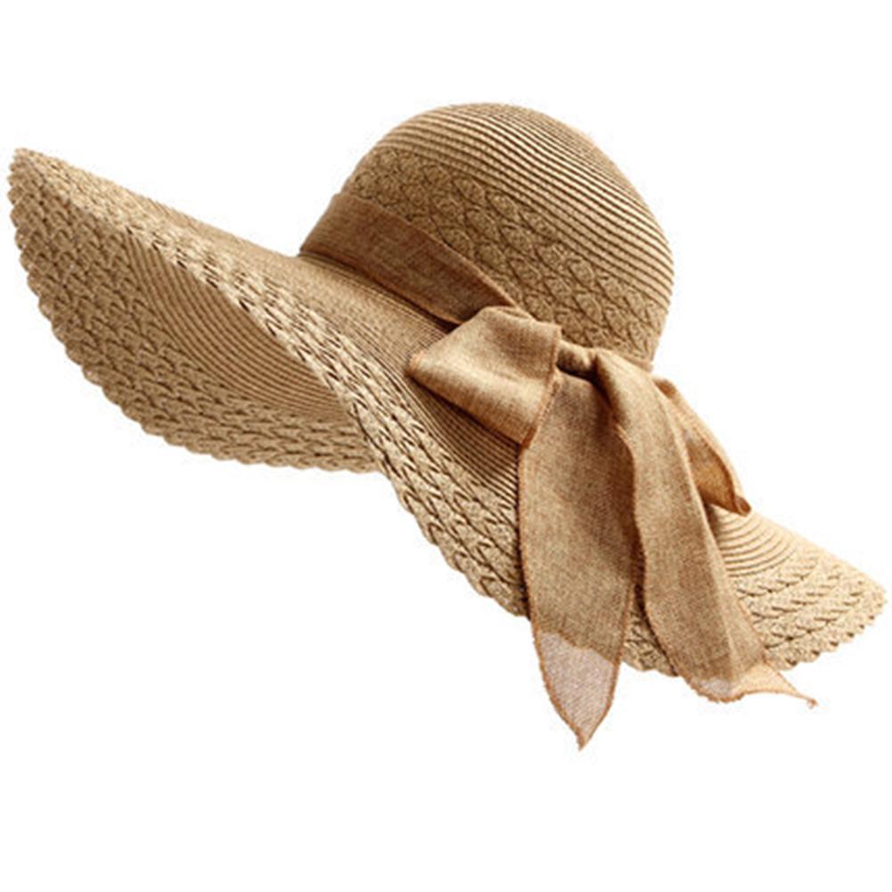 Women Straw Hat Wide Big Brim Folding Sun Caps Sun Visor Breathable Floppy Hat For Beach Travel