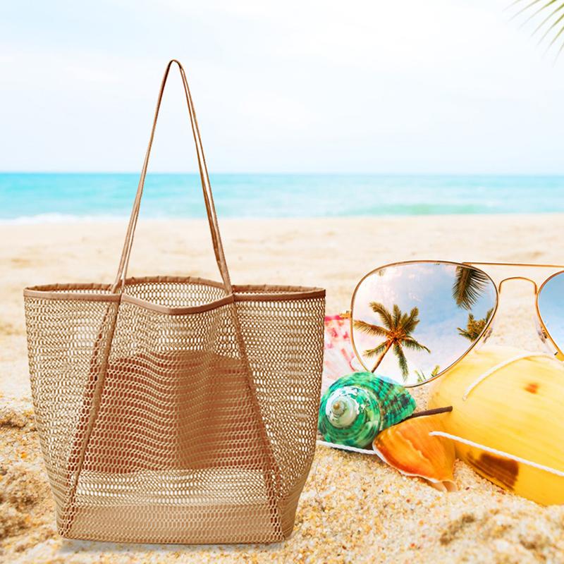 Yogodlns Sommer Große Kapazität Mesh Tote Tasche Für Frauen Einfache Hohl Strand Casual Schulter Tasche