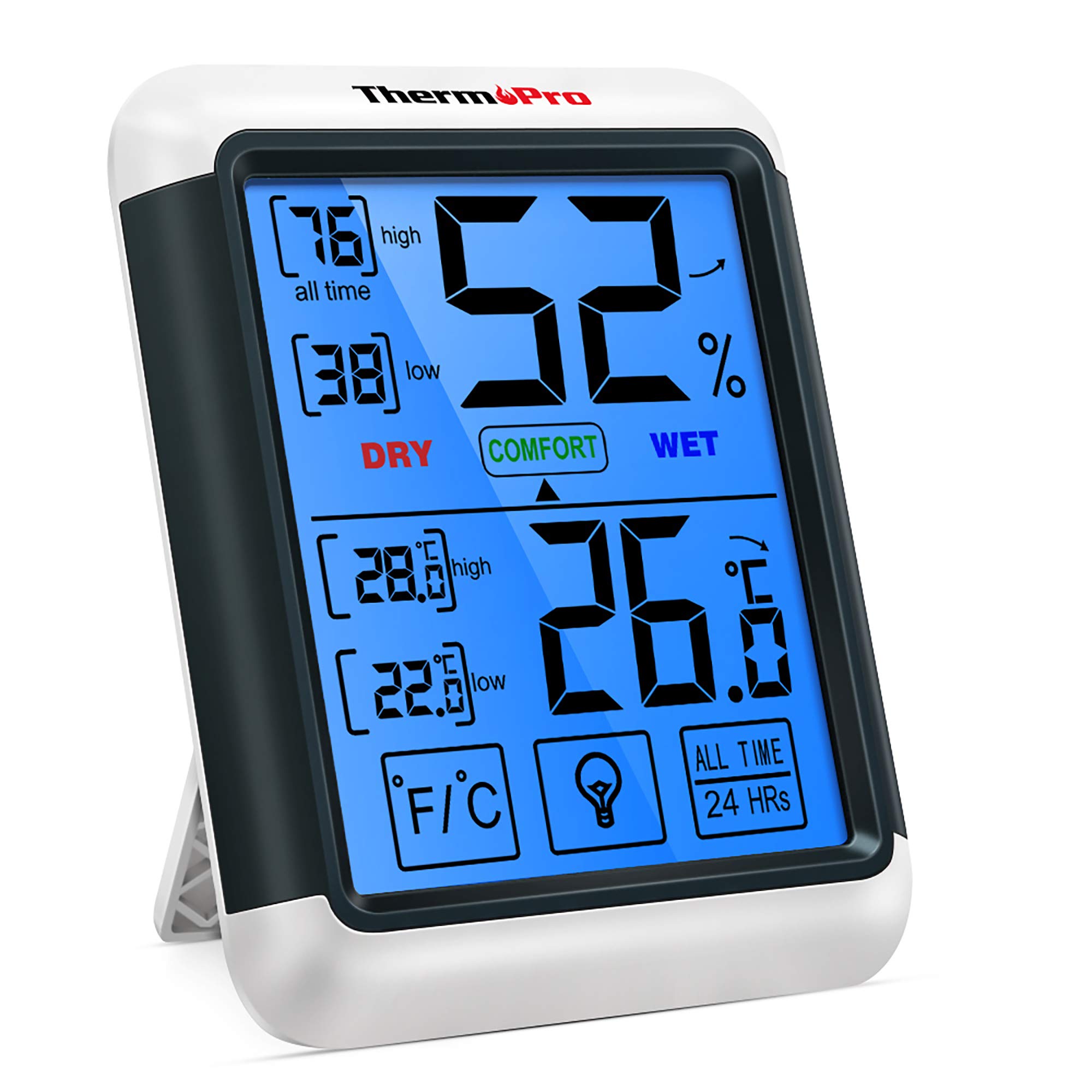 

ThermoPro Thermo Pro Гигрометр Термометр Цифровой Термометр Гигрометр Для Помещений Большой ЖК-Экран Максимальная и Минимальная Температура и Влажность белый