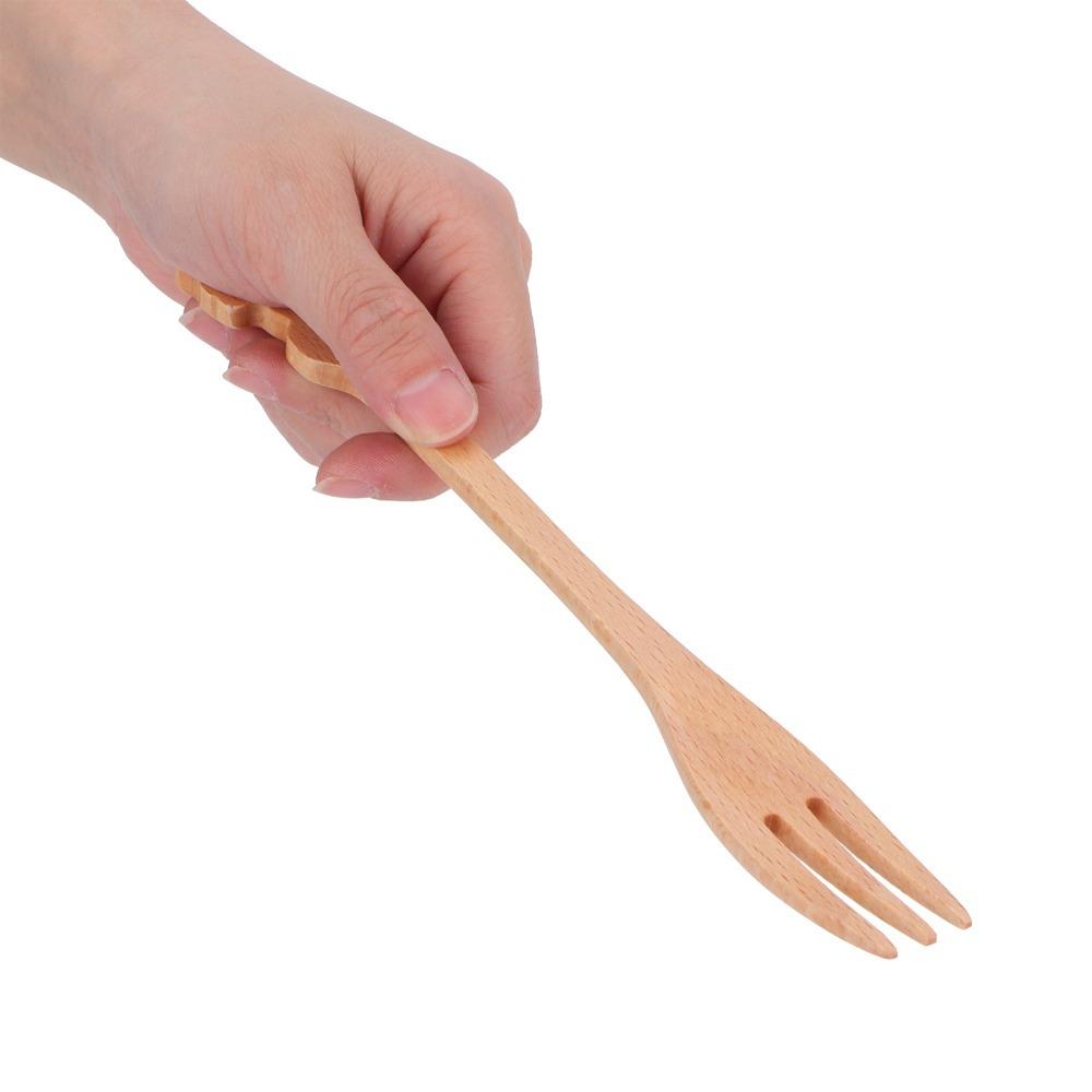 3Pcs Wood Grain Texture Tableware Set Solid Wood Dining Kit Utensil Pack  Table Decoration