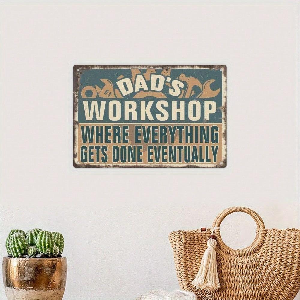 Vintage Metal Wall Sign Dad Workshop Retro Tin Art Garage Decor Man Cave Bar