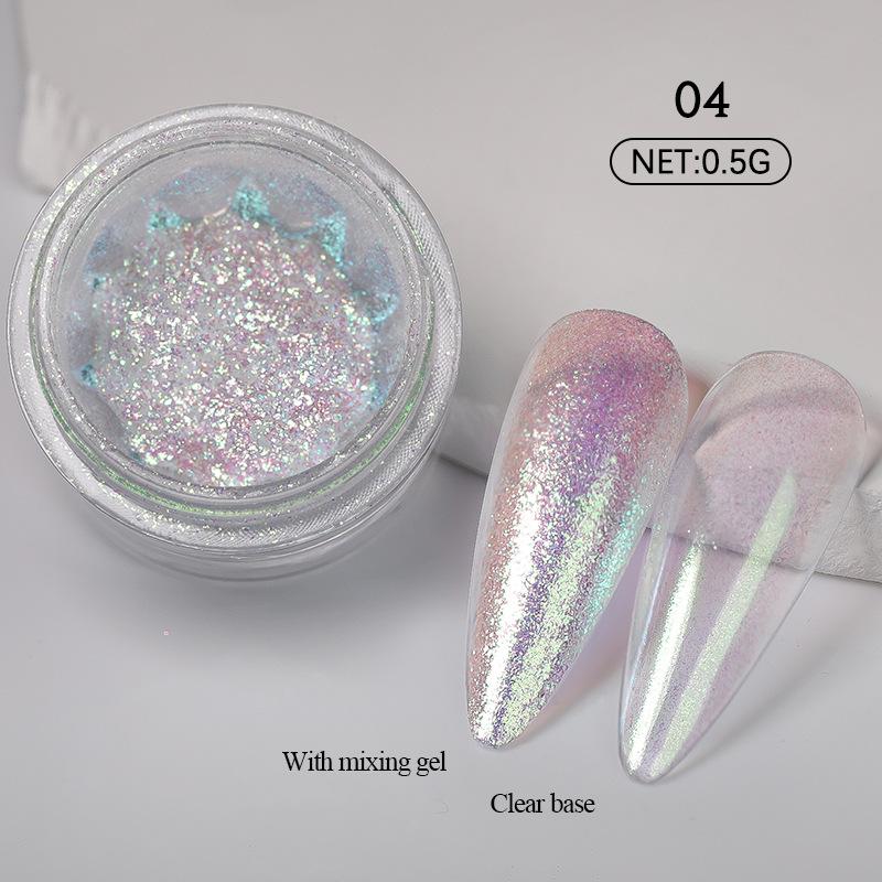 Super Glitter Pearlescent Nail Powder, Pearlescent Magic Shell Cloud Brocade Powder, Neon Pearlescent Glitter Color Platinum Powder