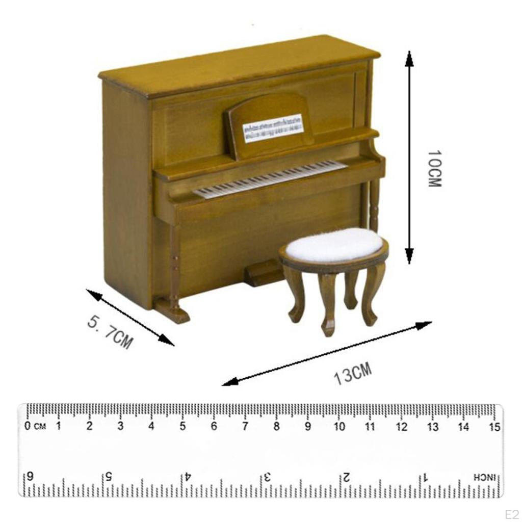 Miniature Upright Piano Set with Stool for Dollhouse Decor