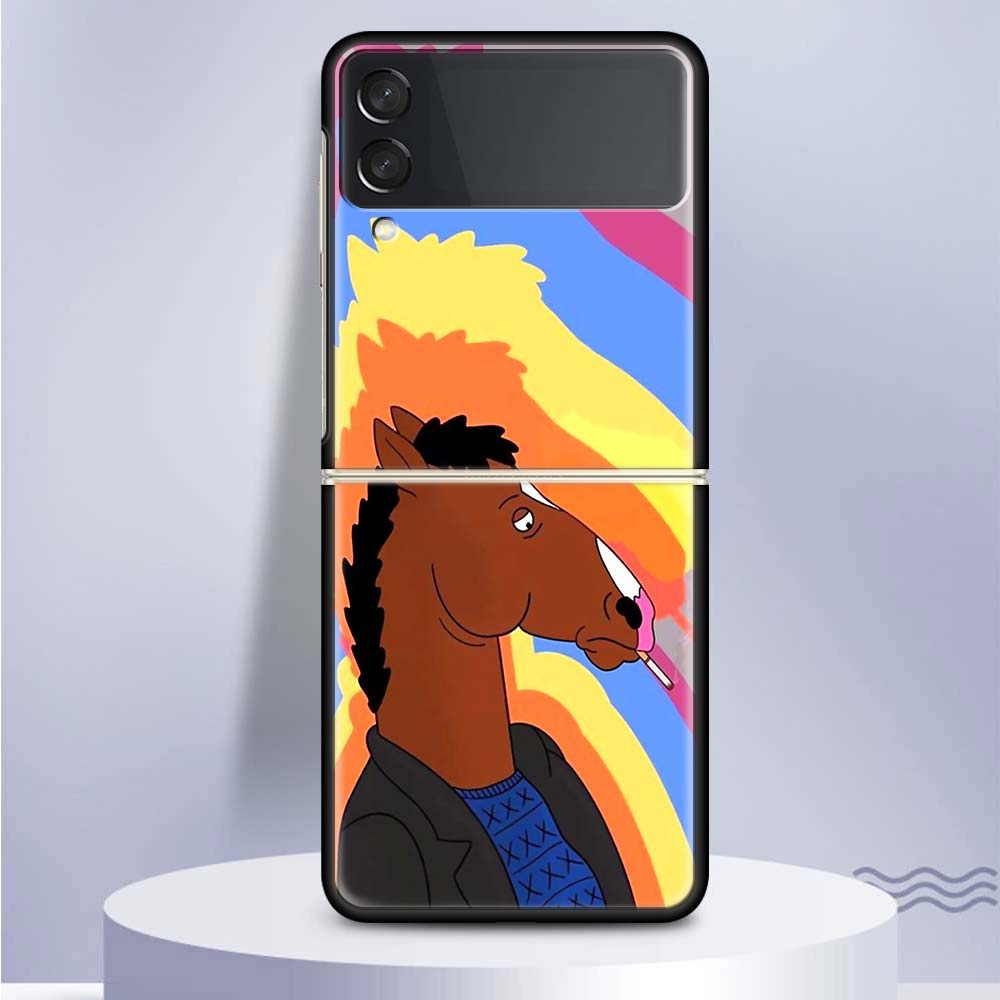 Cartoon B-BoJack Horsemans For Samsung Galaxy Z Flip 5 4 3 5G Phone Case Black Hard Cover ZFlip 5 4 3 Luxury Shockproof Bumper C