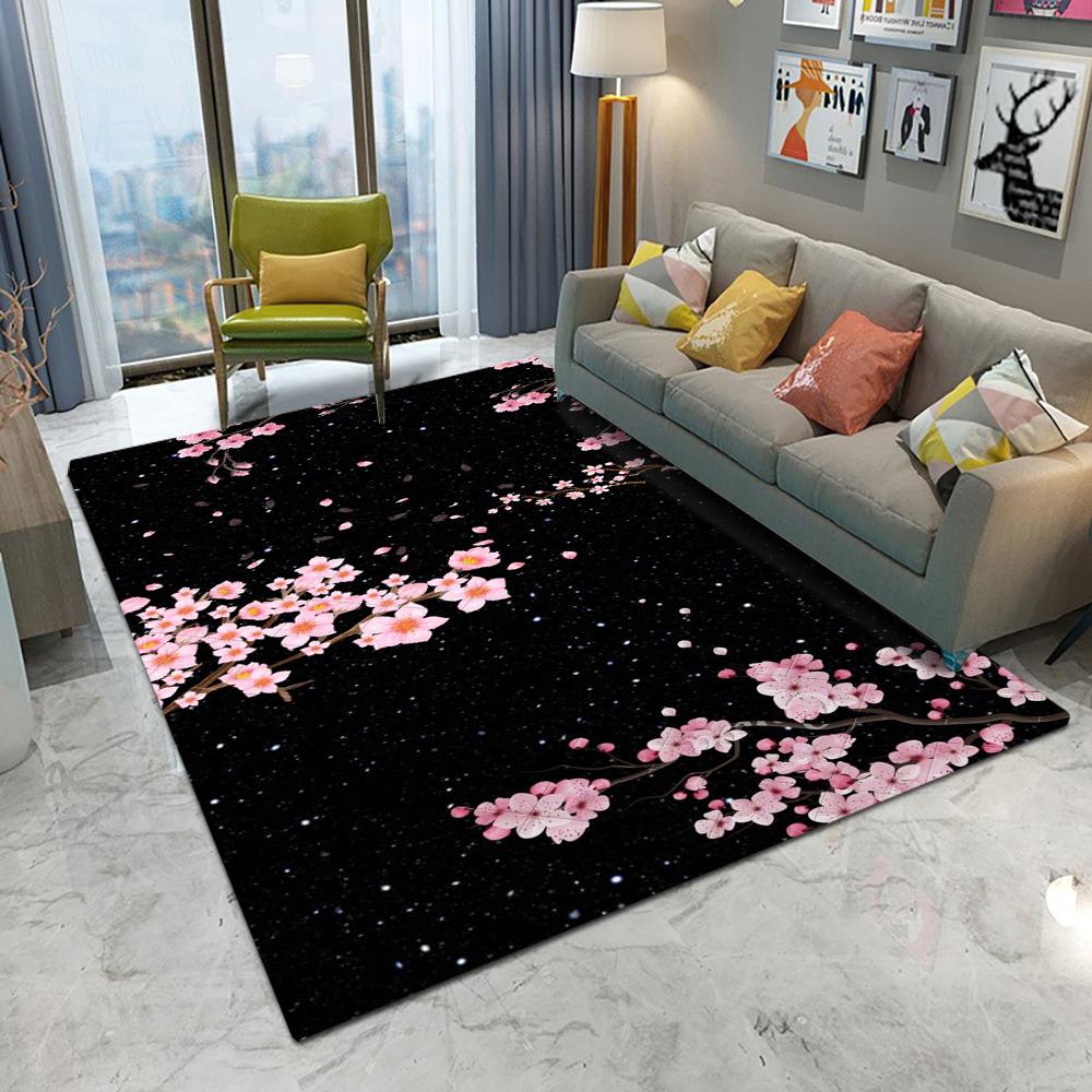 

Romantic Starry Sky Cherry Blossom Area Rug Floral Sakura Soft Non-Slip Floor Carpet Elegant Boho Girls Room Decor for Bedroom 40X60CM