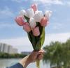 Customizable Realistic Soft Artificial Flower Hand Bouquet Calla Lily Tulip French Elegant Bride Pure White Wedding Photography