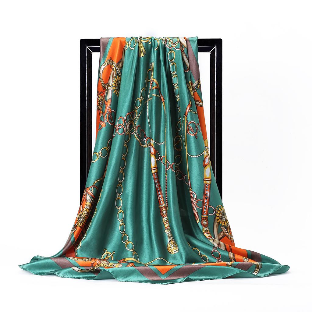 Women Fashion Square Vintage Print Satin Neckerchief Sun-Proof Scarf Scarves Shawl High Quality 1PC 90*90cm
