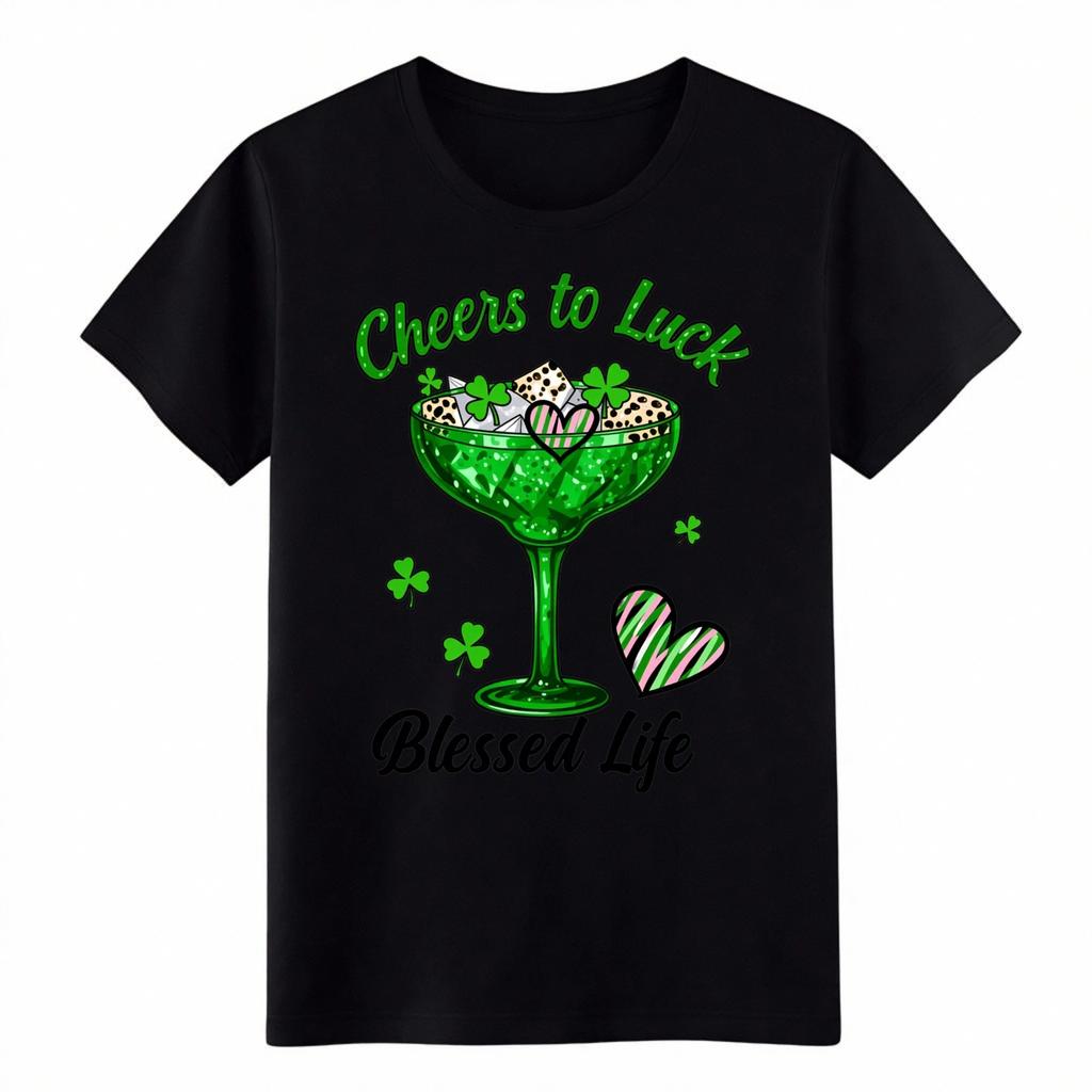 Green Cocktail Cheers To Luck T-Shirt|St. Patrick's Day Graphic Multi Tee Unisex