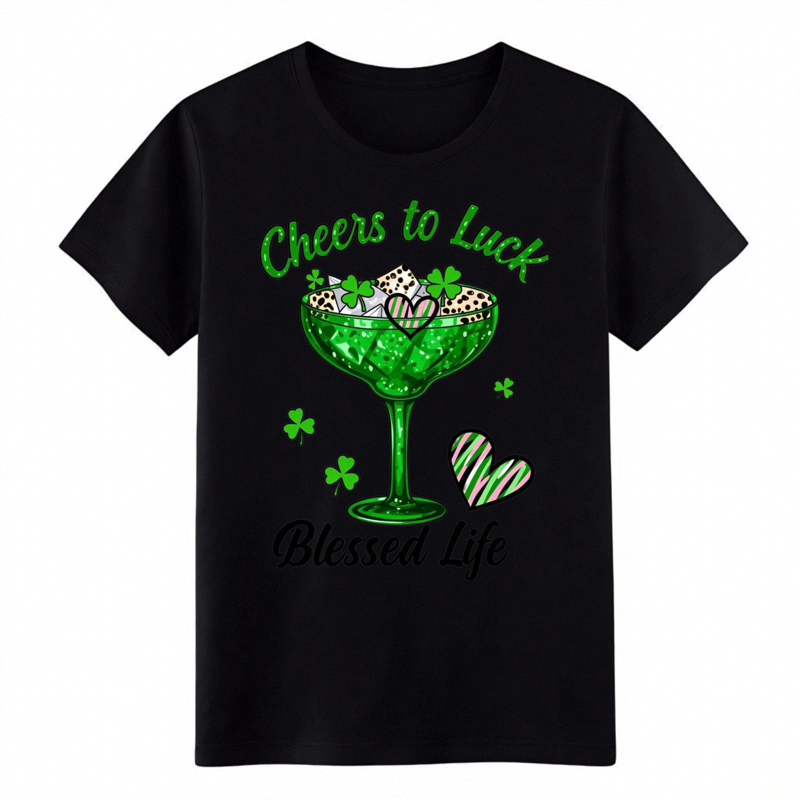 Green Cocktail Cheers To Luck T-Shirt|St. Patrick s Day Graphic Multi Tee Unisex S