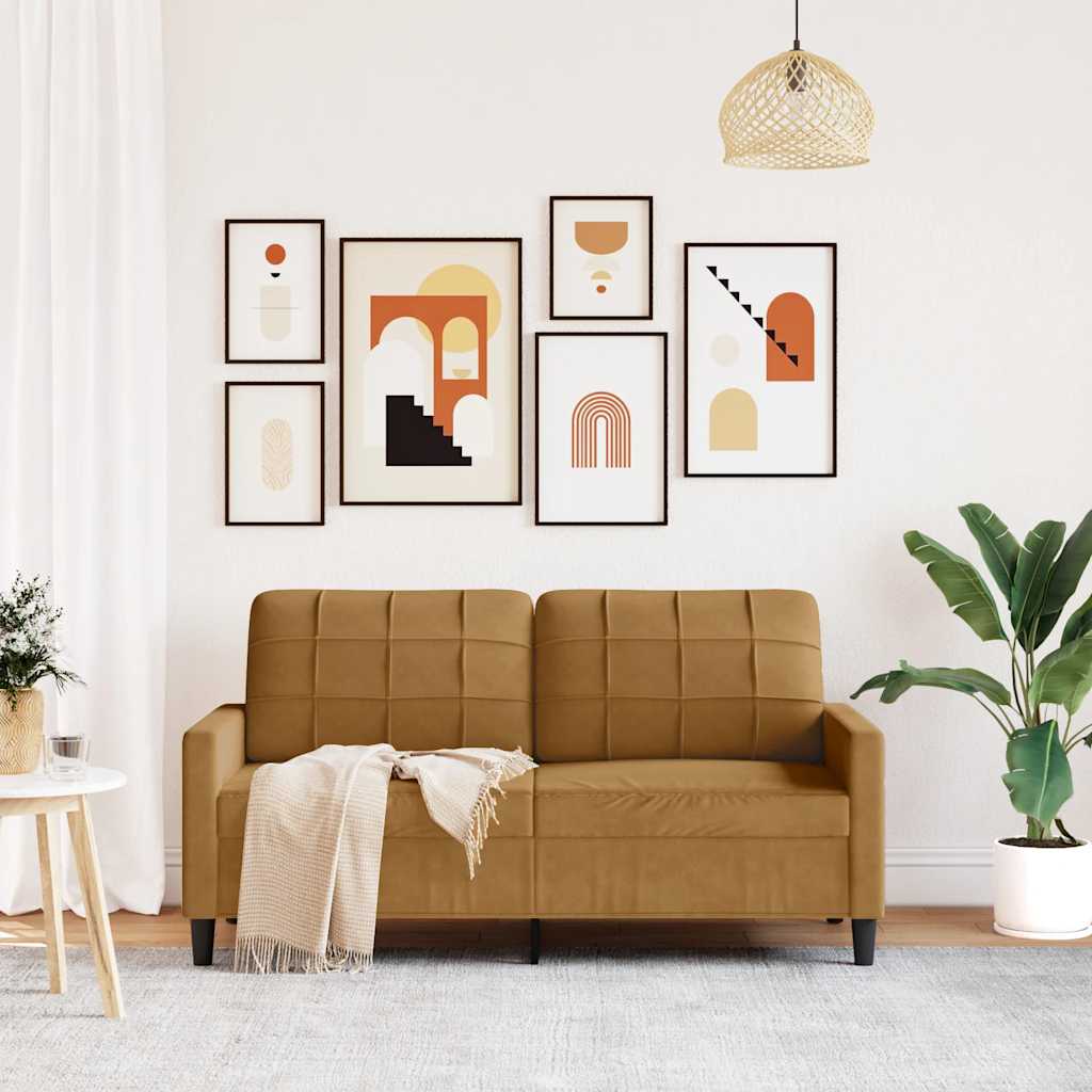 2 Seater Sofa Brown 140 cm Velvet