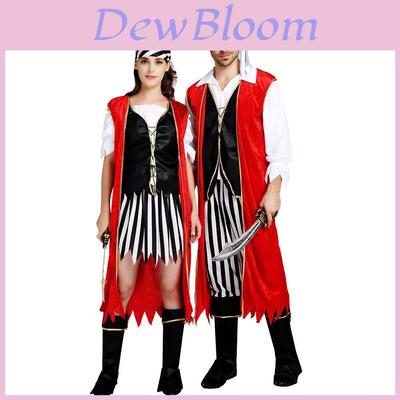 Elegant And Stylish Couples Pirate Costume For Halloween Parties With Red Cloak