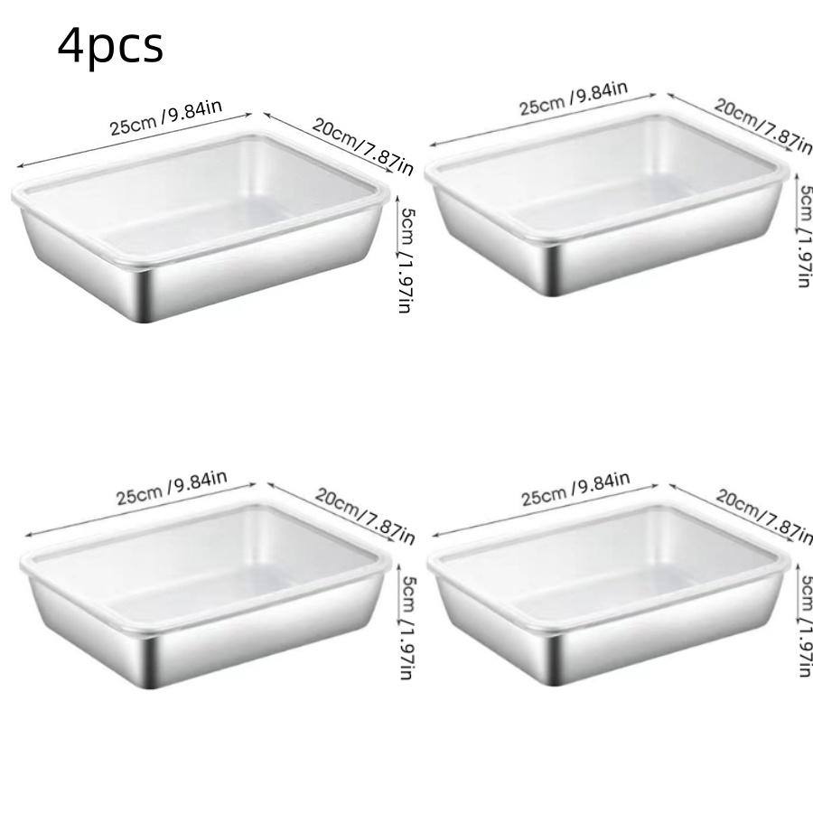Stainless Steel Food Containers Rectangle Food Storage Box Set of 4 Leak Proof Clear Plastic Lid Airtight Meat Storage Container