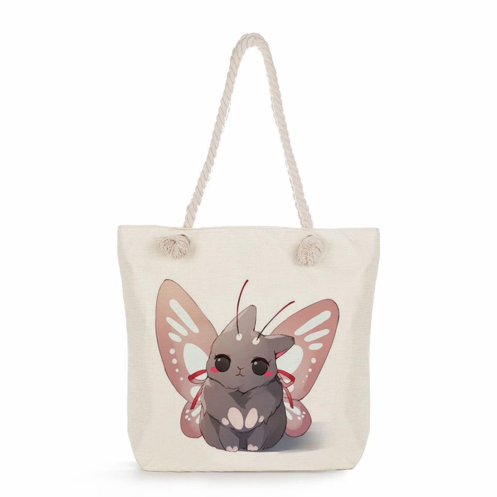 Sac de plage à bandoulière unique en corde épaisse avec imprimé lapin créatif 7247 CLE