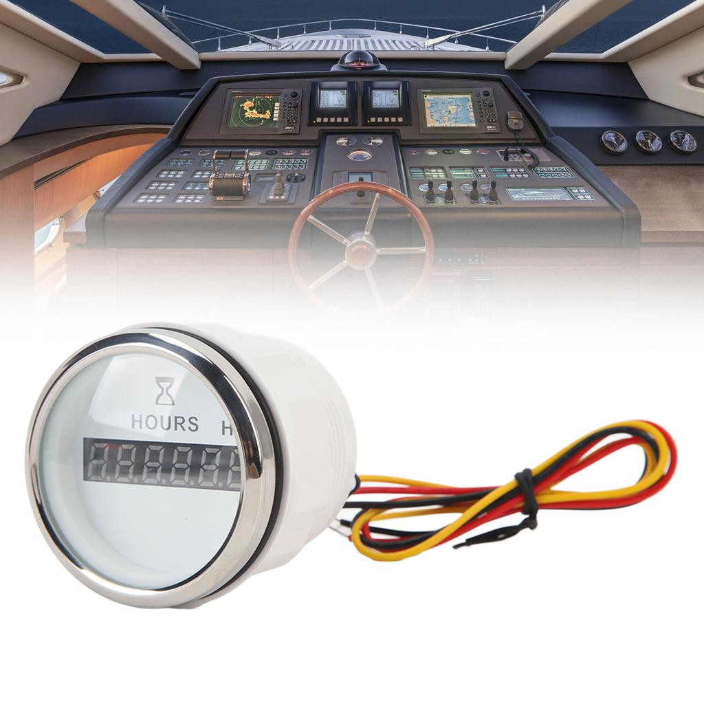 932V 52MM Boat Round Digital Hour Meter High   Hourmeter Round Gauge for RVs Yachts Fishing Boats