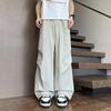 Mens Thin Pleated Cool Ice Silk Parachute Pants American High Street Loose Wide Leg Cargo Trousers