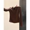 European-Style Slim-Fit Women's Zipper Collar Long-Sleeve T-Shirt, Brushed Warm Inner Layer for Autumn/Winter, Elegant Ins Style Base Top