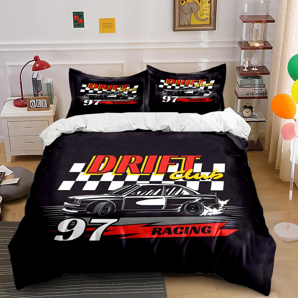 Drift Racing Themed Bedding Set for Kids Luxury Gift 3pcs Digital Print Comforter Set Soft Comfortable Breathable Luxury Gifts