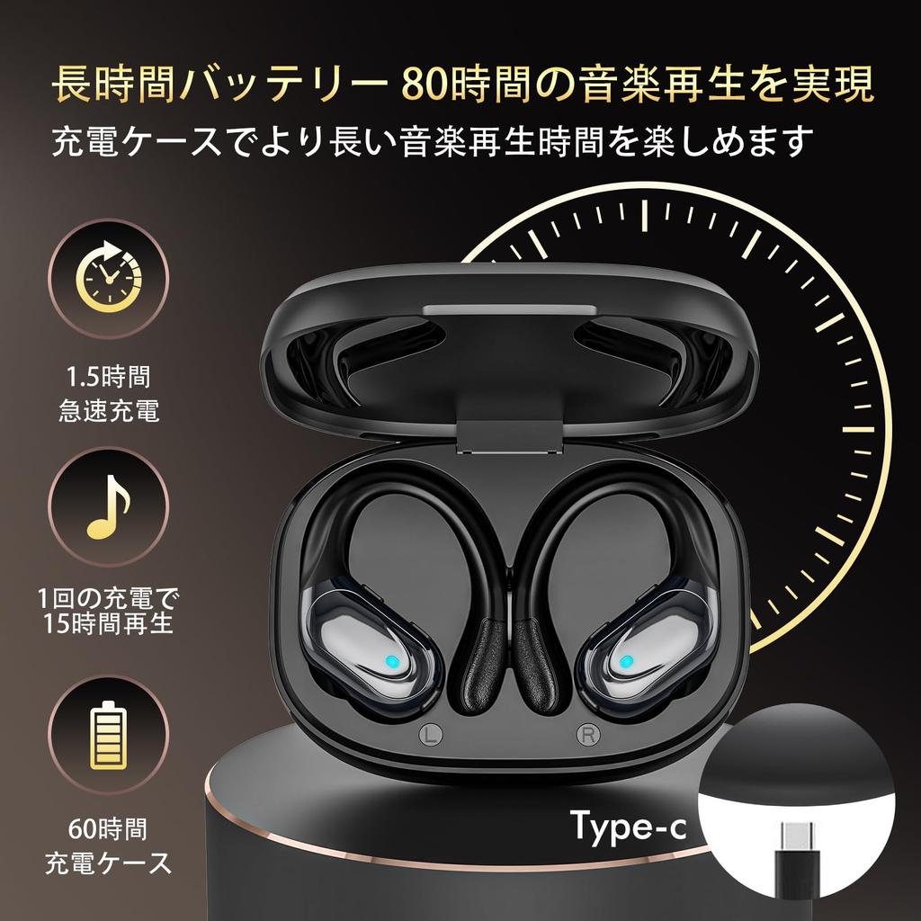 Bluetooth Wireless Earphones Latest Sports Wireless Bluetooth ENC Noise Cancellation Up to 80 Hours Playback IPX7 Waterproof Ear Hook Design Automatic