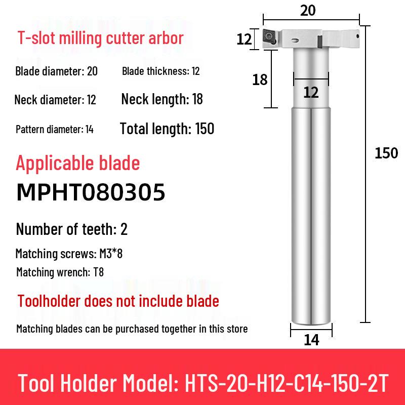 CNC T-Slot Milling Cutter with HTS Three-Sided Blade, Shank Thickness: 6, 8, 10, 12 Mm